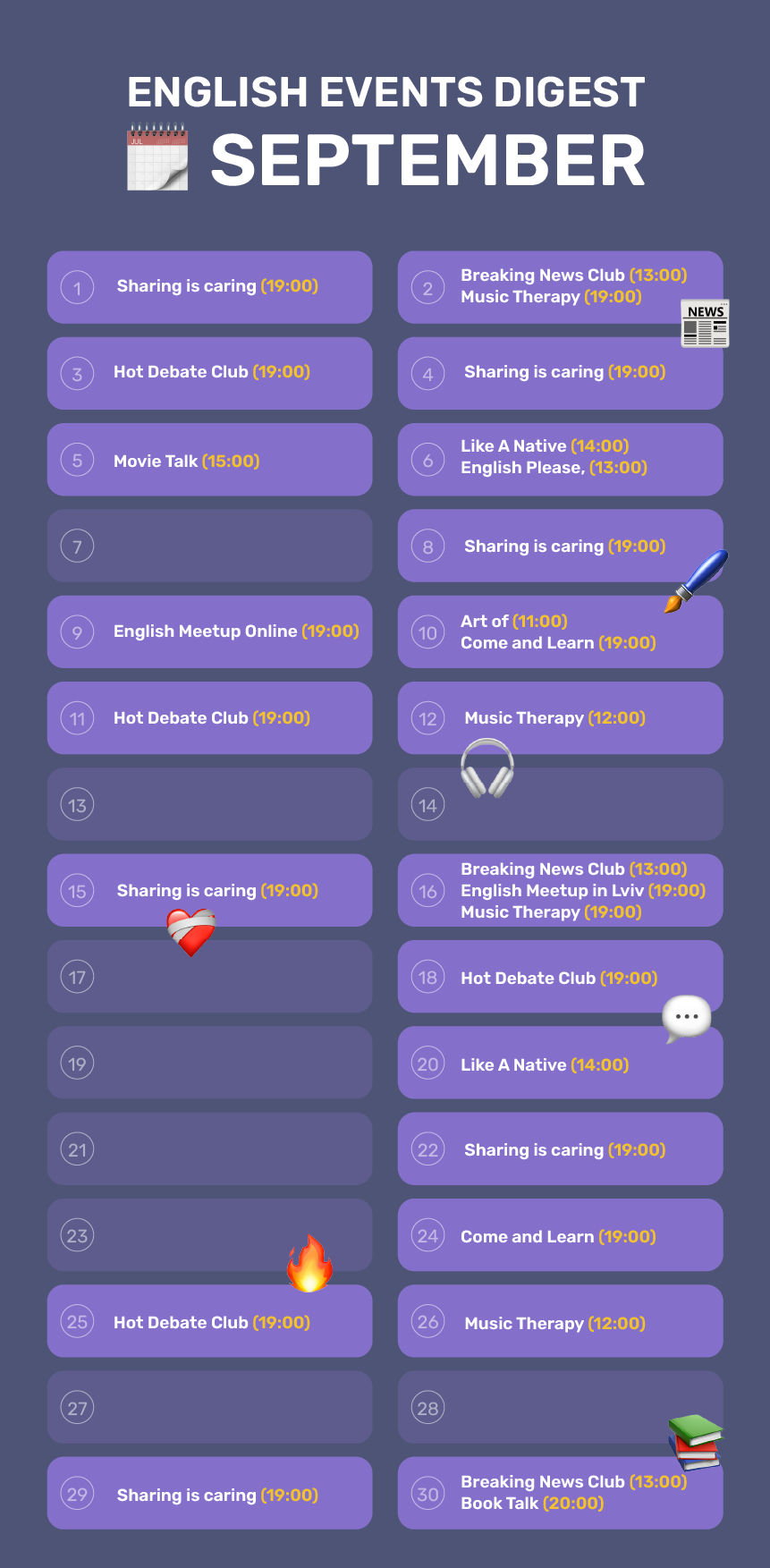 English events digest